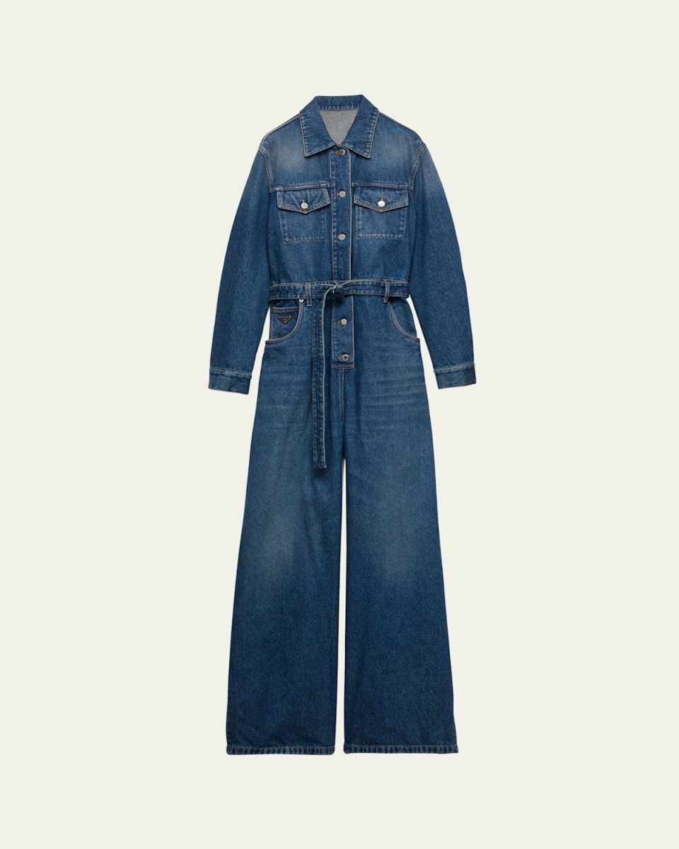 Denim Belted Wide Leg Jumpsuit
